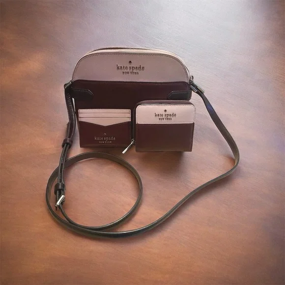 Kate Spade In Rose Smoke ( Burgandy & Pink ) Crossbody Bag Set. - Picture 4 of 11